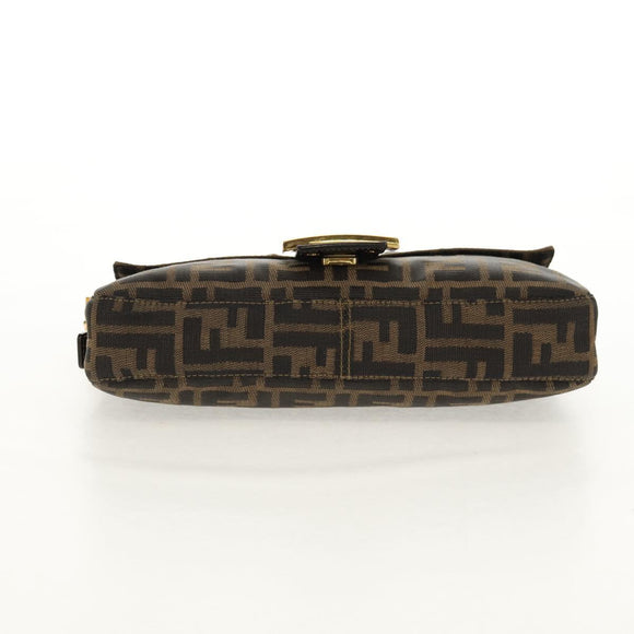 FENDI Zucca Canvas Mamma Baguette Shoulder Bag Black Brown Auth 157134V