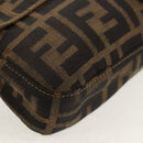 FENDI Zucca Canvas Mamma Baguette Shoulder Bag Black Brown Auth 157134V-15