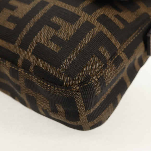 FENDI Zucca Canvas Mamma Baguette Shoulder Bag Black Brown Auth 157134V