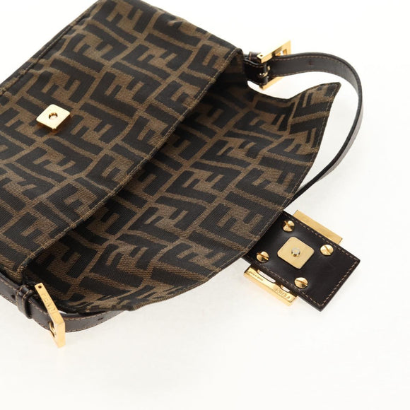FENDI Zucca Canvas Mamma Baguette Shoulder Bag Black Brown Auth 157134V