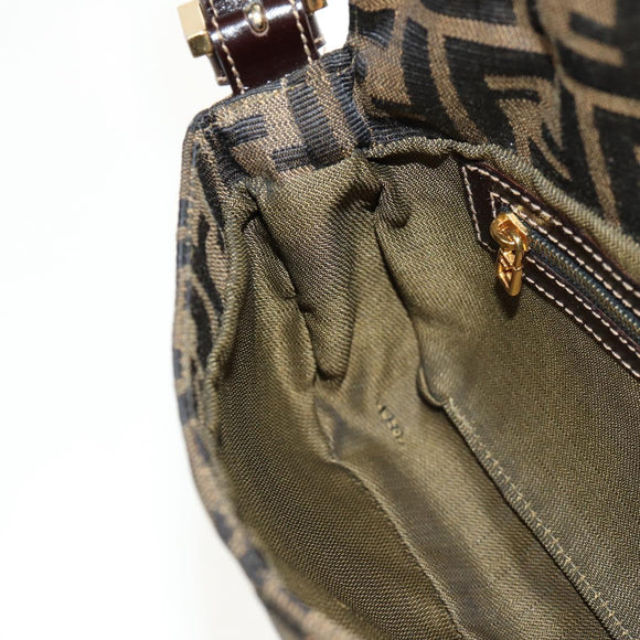 FENDI Zucca Canvas Mamma Baguette Shoulder Bag Black Brown Auth 157134V