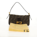 FENDI Zucca Canvas Mamma Baguette Shoulder Bag Black Brown Auth 157134V-12