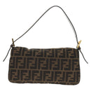 FENDI Zucca Canvas Mamma Baguette Shoulder Bag Black Brown Auth 157134V-2