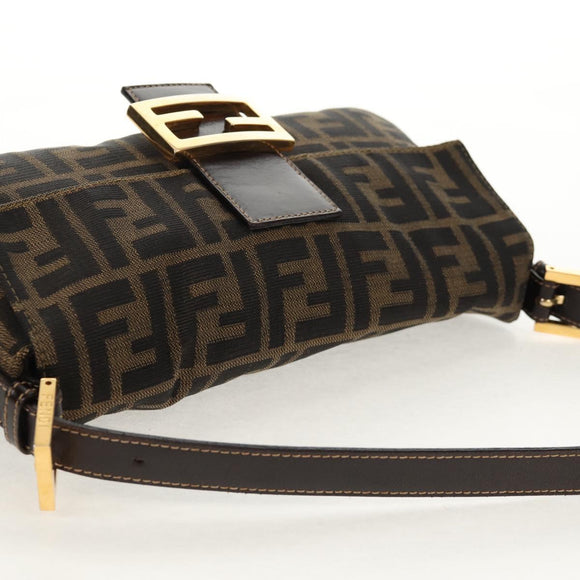 FENDI Zucca Canvas Mamma Baguette Shoulder Bag Black Brown Auth 157134V