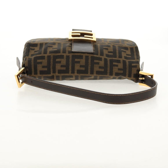 FENDI Zucca Canvas Mamma Baguette Shoulder Bag Black Brown Auth 157134V