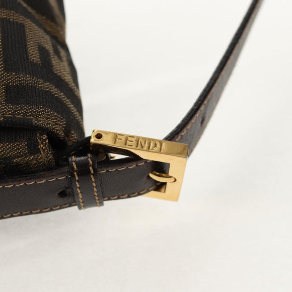 FENDI Zucca Canvas Mamma Baguette Shoulder Bag Black Brown Auth 157134V