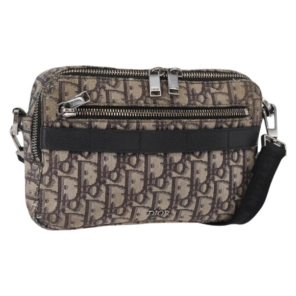 Christian Dior Trotter Canvas Oblique Schultertasche Schwarz Silber Auth 157136