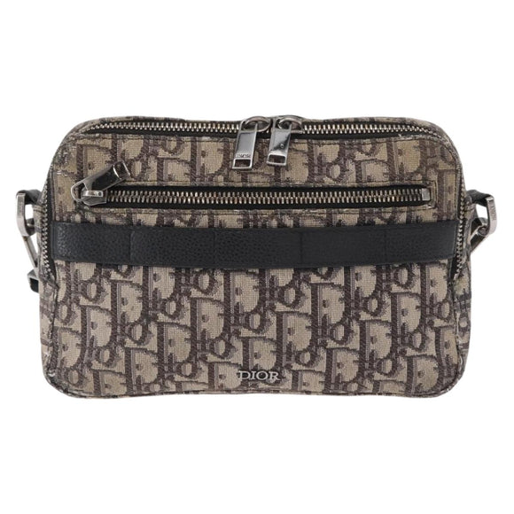 Christian Dior Trotter Canvas Oblique Schultertasche Schwarz Silber Auth 157136