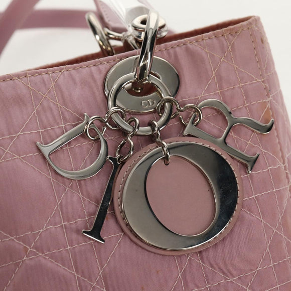 Christian Dior Canage Hand Bag Nylon 2way Pink Silver Auth 157137