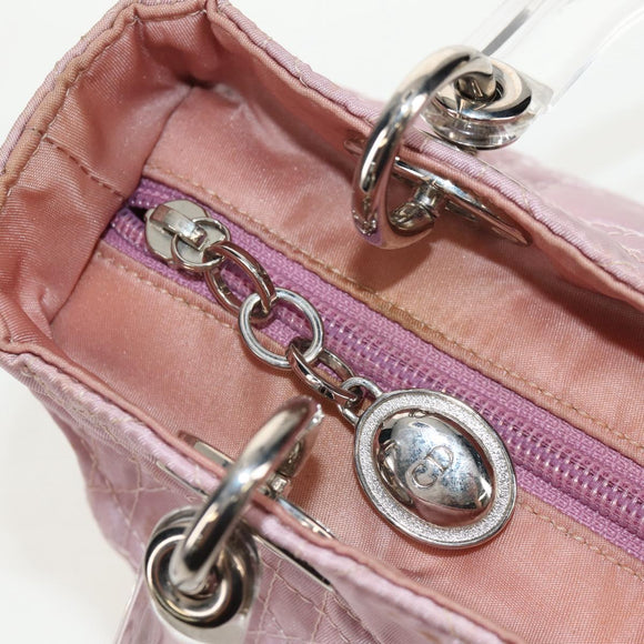 Christian Dior Canage Hand Bag Nylon 2way Pink Silver Auth 157137