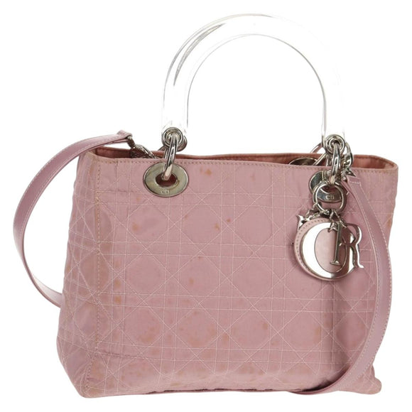 Christian Dior Canage Hand Bag Nylon 2way Pink Silver Auth 157137