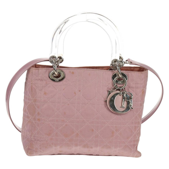 Christian Dior Canage Hand Bag Nylon 2way Pink Silver Auth 157137