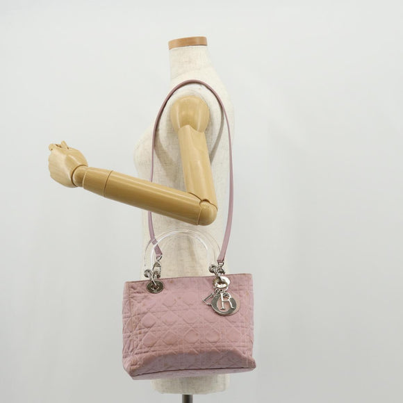 Christian Dior Canage Hand Bag Nylon 2way Pink Silver Auth 157137
