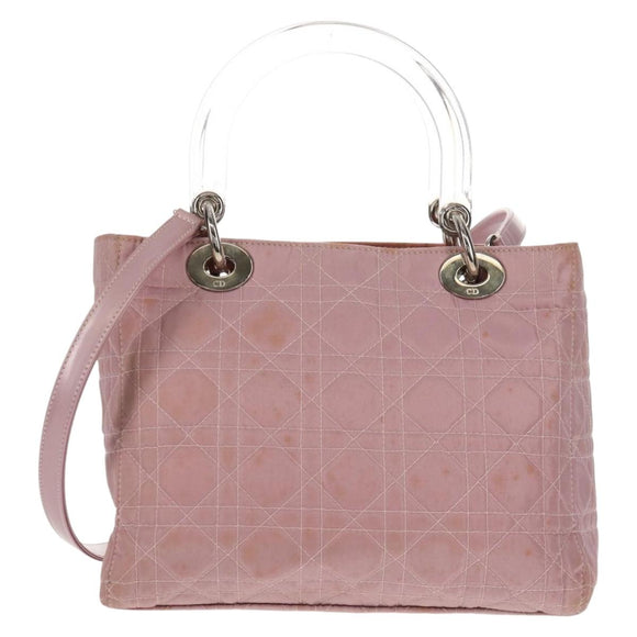 Christian Dior Canage Hand Bag Nylon 2way Pink Silver Auth 157137