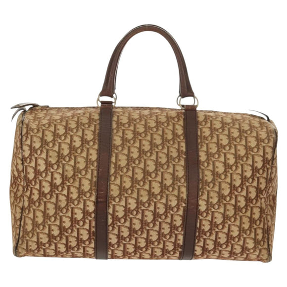 Christian Dior Trotter Canvas Boston Bag Beige Gold Auth 157139