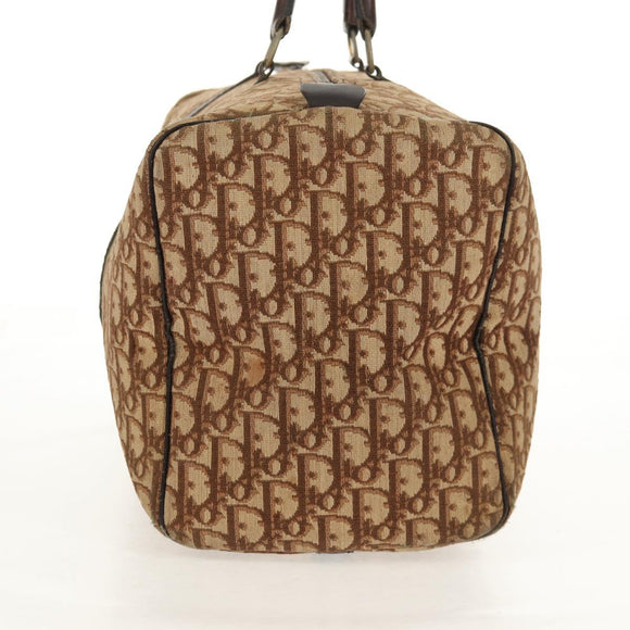 Christian Dior Trotter Canvas Boston Bag Beige Gold Auth 157139