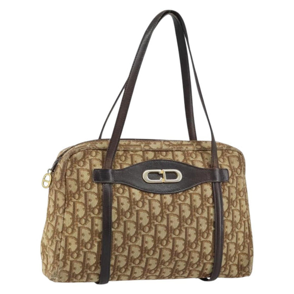 Christian Dior Trotter Canvas Handtasche Beige Gold Auth 157140