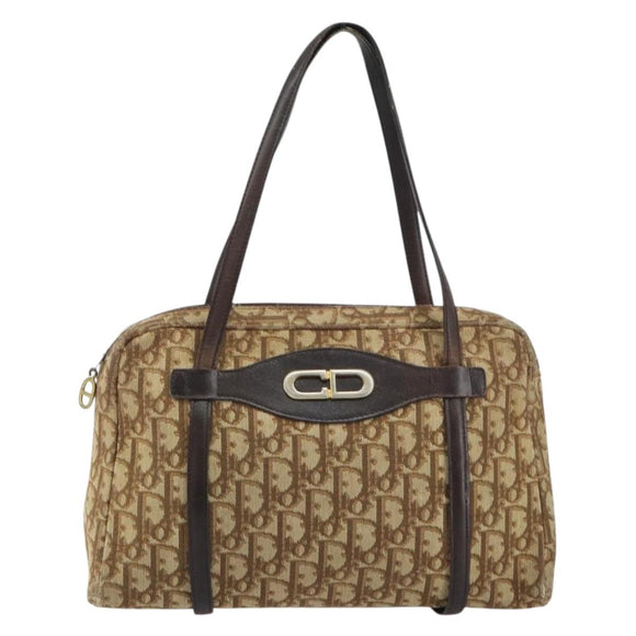 Christian Dior Trotter Canvas Hand Bag Beige Gold Auth 157140