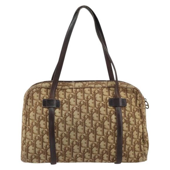 Christian Dior Trotter Canvas Hand Bag Beige Gold Auth 157140