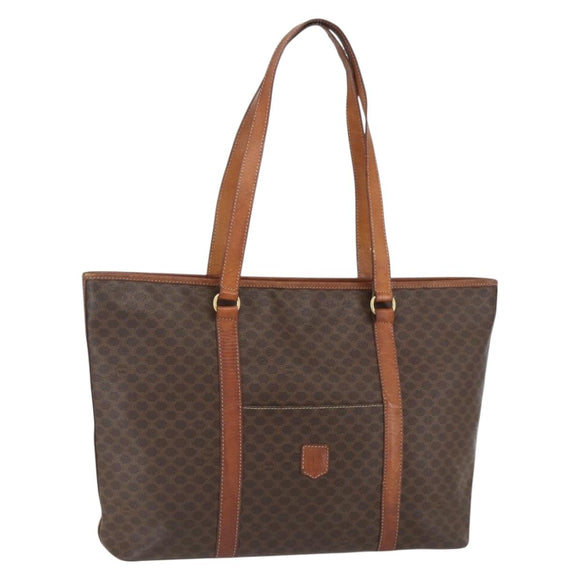 CELINE Macadam Canvas Tote Bag PVC Leather Brown Gold Auth 157141