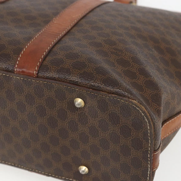 CELINE Macadam Canvas Tote Bag PVC Leather Brown Gold Auth 157141