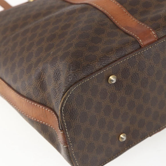 CELINE Macadam Canvas Tote Bag PVC Leather Brown Gold Auth 157141