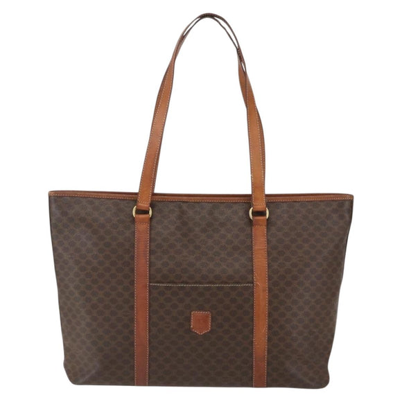 CELINE Macadam Canvas Tote Bag PVC Leather Brown Gold Auth 157141