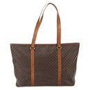 CELINE Macadam Canvas Tote Bag PVC Leather Brown Gold Auth 157141-2