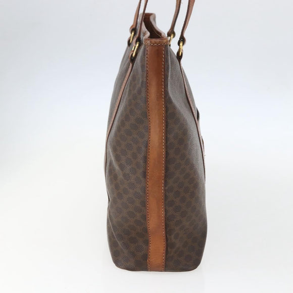 CELINE Macadam Canvas Tote Bag PVC Leather Brown Gold Auth 157141
