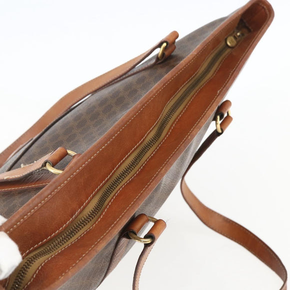 CELINE Macadam Canvas Tote Bag PVC Leather Brown Gold Auth 157141