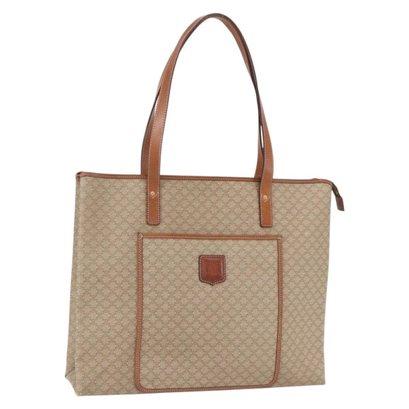 CELINE Macadam Canvas Tote Bag PVC Beige Auth 157142
