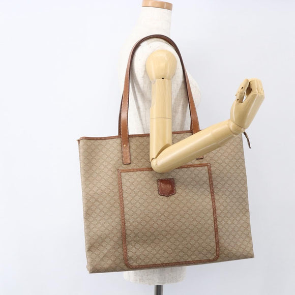 CELINE Macadam Canvas Tote Bag PVC Beige Auth 157142