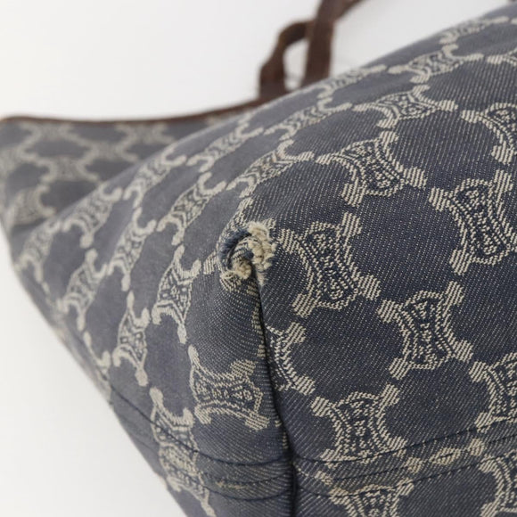 CELINE Paris Macadam Canvas Tote Bag Blue Gold Auth 157143