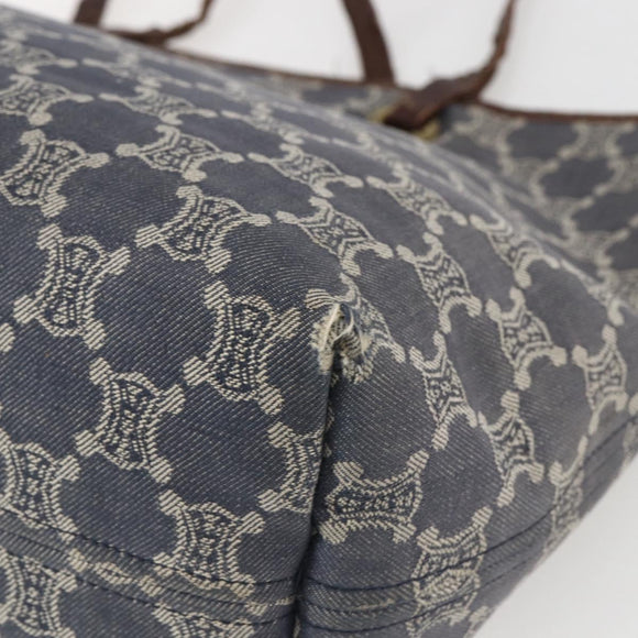 CELINE Paris Macadam Canvas Tote Bag Blue Gold Auth 157143