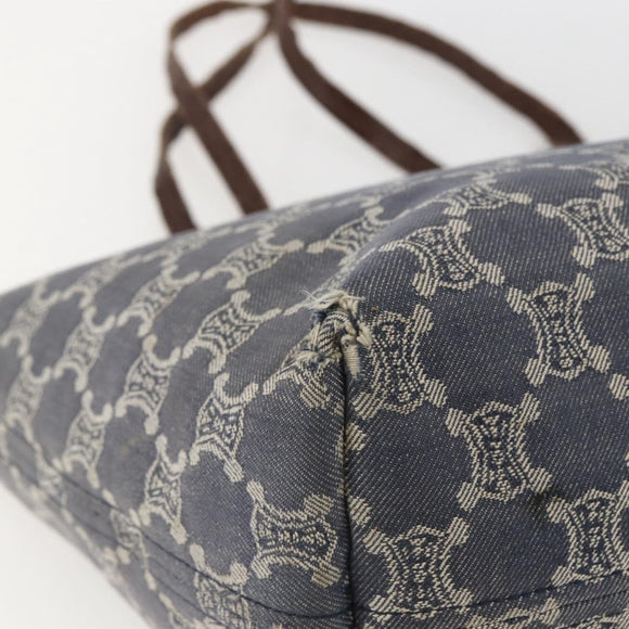 CELINE Paris Macadam Canvas Tote Bag Blue Gold Auth 157143