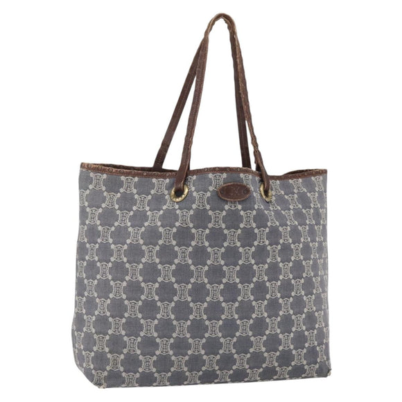 CELINE Paris Macadam Canvas Tote Bag Blue Gold Auth 157143