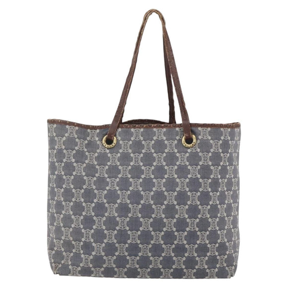 CELINE Paris Macadam Canvas Tote Bag Blue Gold Auth 157143