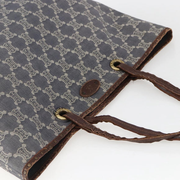 CELINE Paris Macadam Canvas Tote Bag Blue Gold Auth 157143