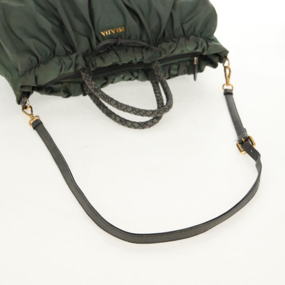 PRADA Hand Bag Nylon 2way Green Gold Auth 157145
