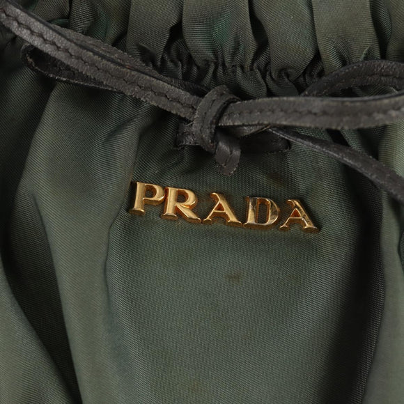 PRADA Hand Bag Nylon 2way Green Gold Auth 157145