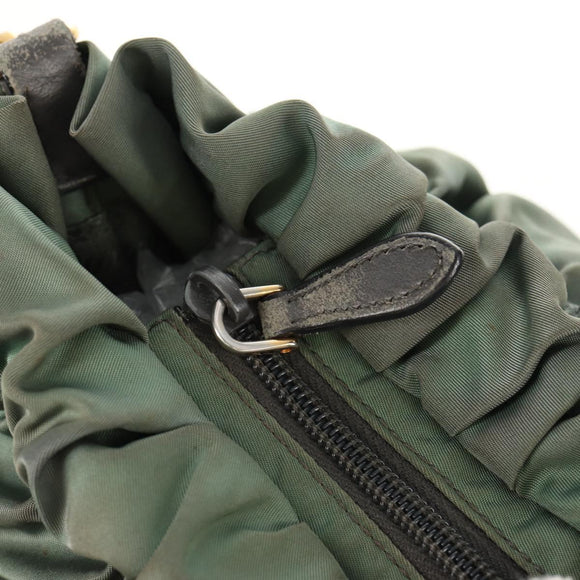 PRADA Hand Bag Nylon 2way Green Gold Auth 157145