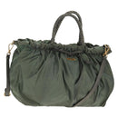 PRADA Hand Bag Nylon 2way Green Gold Auth 157145-1