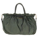 PRADA Hand Bag Nylon 2way Green Gold Auth 157145-13