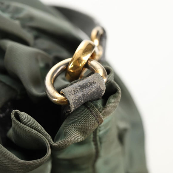 PRADA Hand Bag Nylon 2way Green Gold Auth 157145