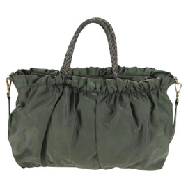 PRADA Hand Bag Nylon 2way Green Gold Auth 157145 - 0