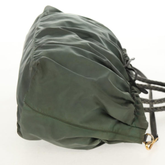 PRADA Hand Bag Nylon 2way Green Gold Auth 157145