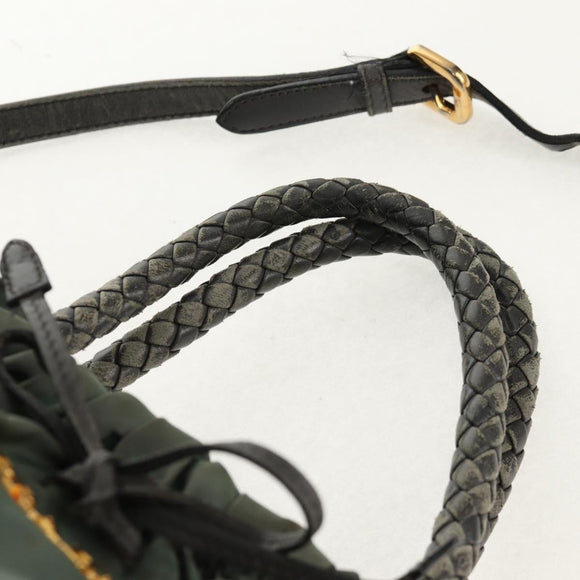 PRADA Hand Bag Nylon 2way Green Gold Auth 157145