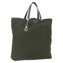 PRADA Tote Bag Nylon Khaki Silver Auth 157146-1