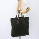 PRADA Tote Bag Nylon Khaki Silver Auth 157146-21
