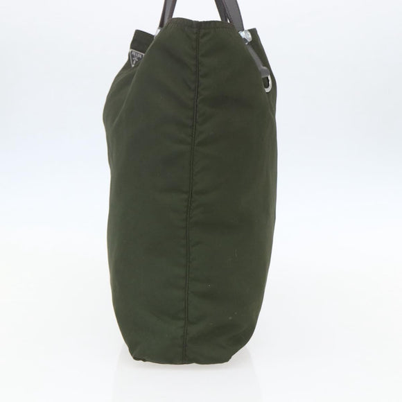 PRADA Tote Bag Nylon Khaki Silver Auth 157146